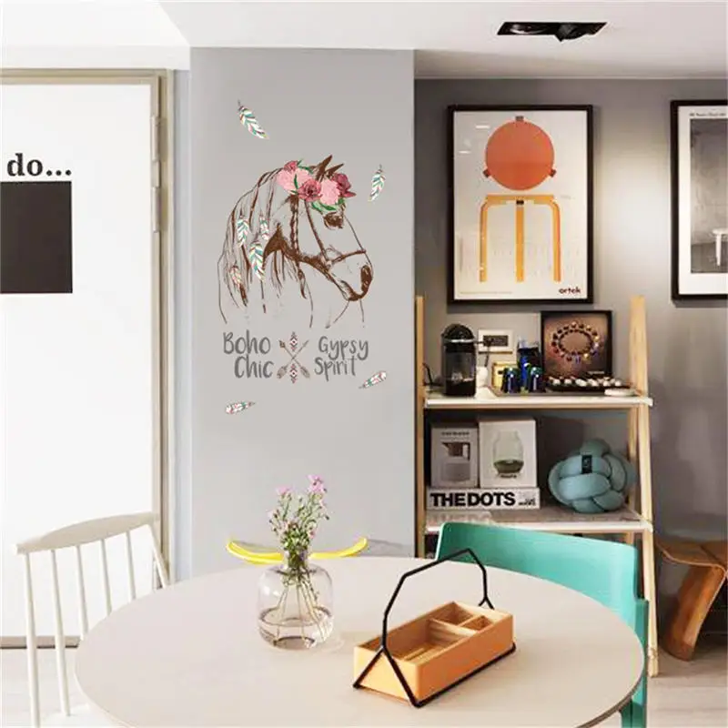New Decorative Painting BedroomLiving room TV Wall Decoration Stickers Mural Red flower horse creative wall sticker @C | Дом и сад