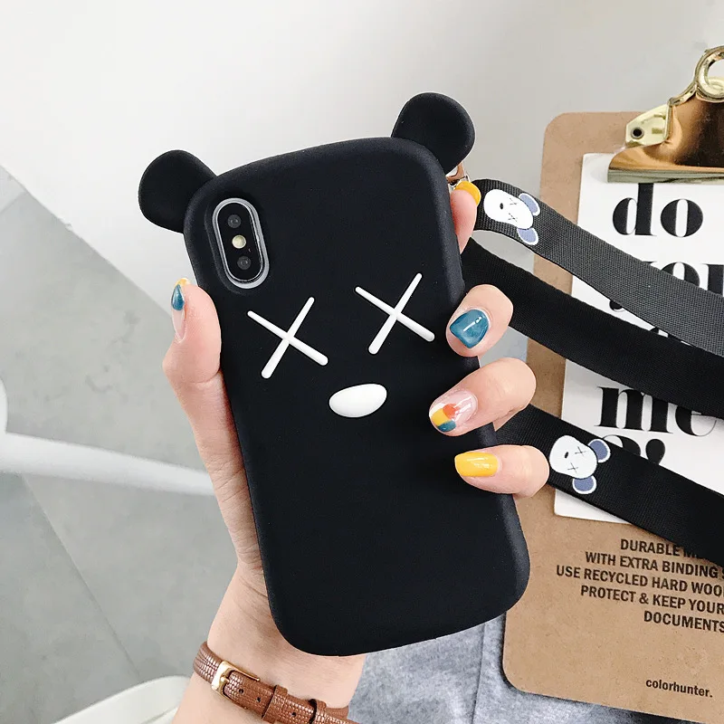3D милый мультяшный медведь чехол для телефона для iPhone 7 7plus 8 8plus 6 6s plus X XS XR MAX Мягкий силиконовый чехол Кроссбоди Ремень для девочек