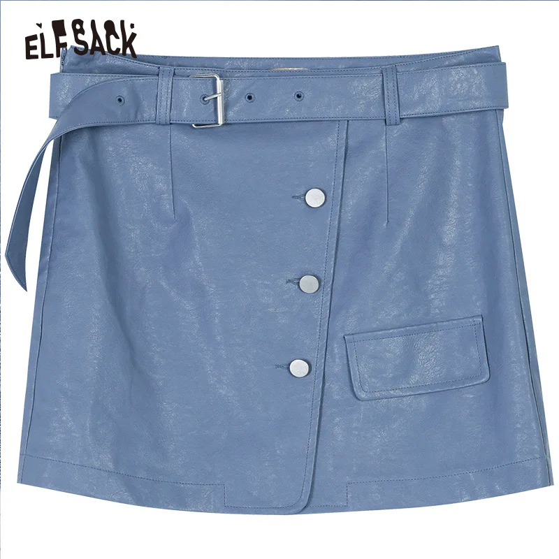 ELF SACK/Модные женские мини-юбки из искусственной кожи синего цвета 2019 осенняя
