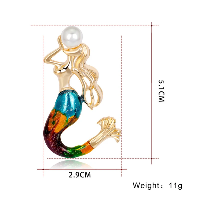 Cute Personality Painted Enamel Mermaid Imitation Pearl Brooch Pin for Women Men Fashion Corsage Jewelry Accessories Gift | Украшения и