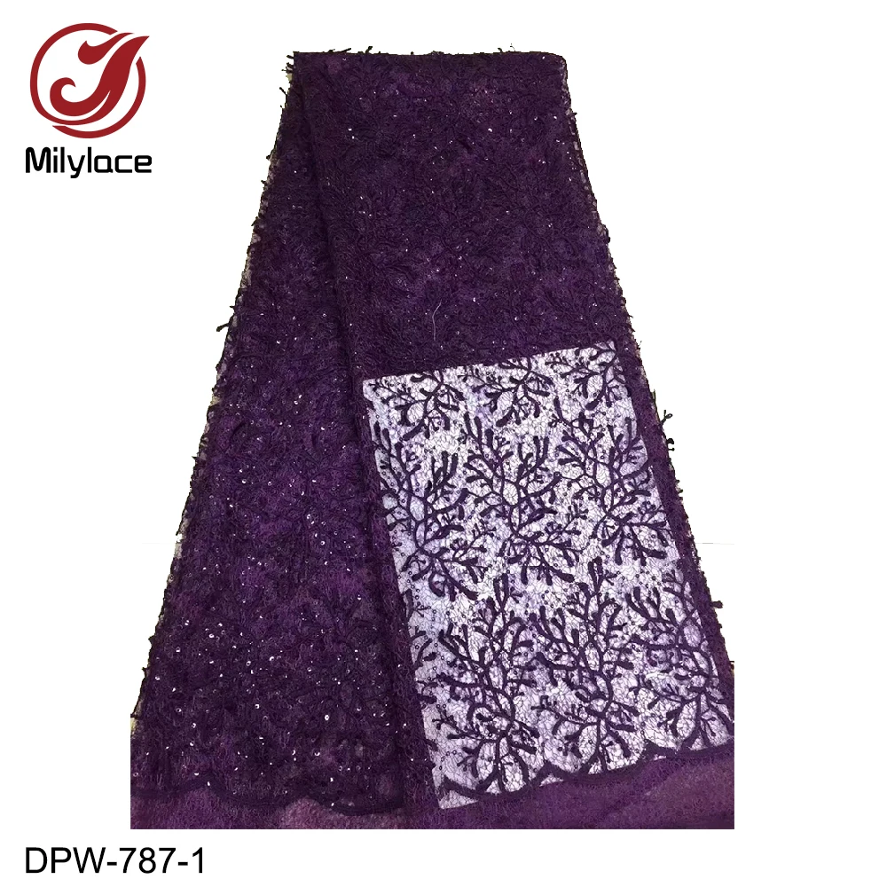 

Milylace 2019 New African lace fabric 5 yards embroidery tulle lace fabric with sequins French lace for party dresses DPW-787