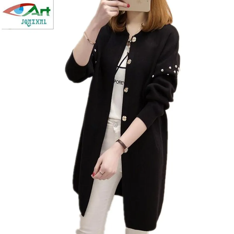 Новинка весна-осень 2019 свитер средней длины с бисером пальто Дамский кардиган