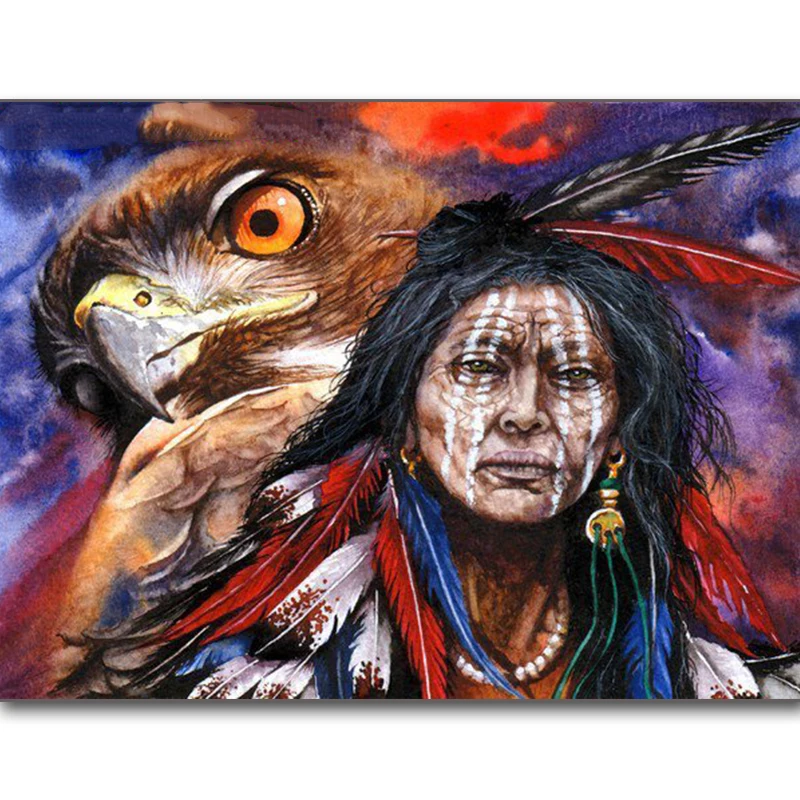 

Full Square / Round Diamond 5D DIY Diamond Painting Indian and Eagle Picture 3D Diamond Embroidered Cross Embroidery Mosaic