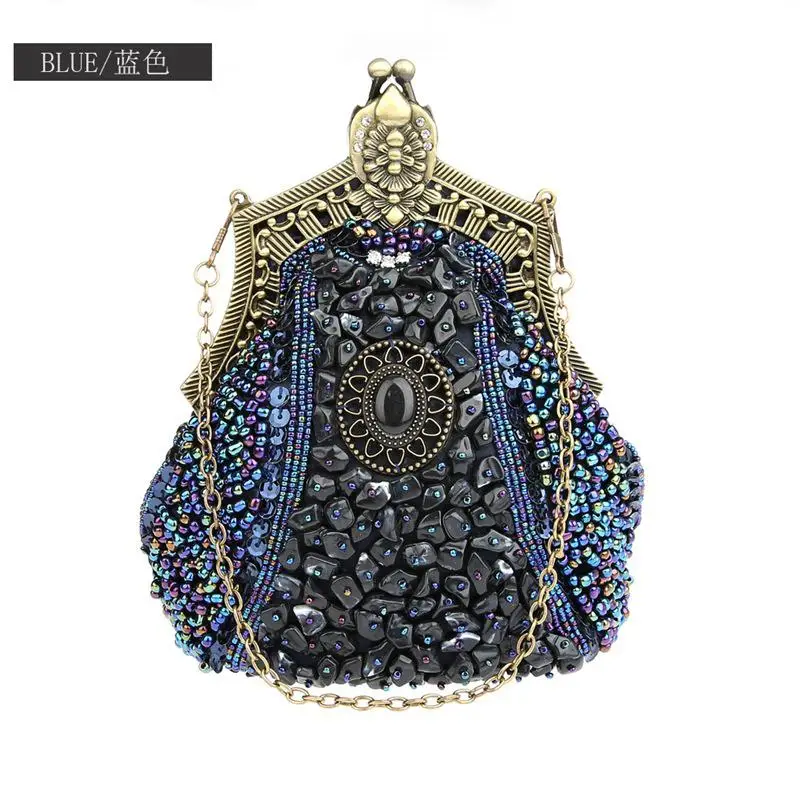 Изысканная вечерняя сумка Bling, со стразами и кристаллами, винтажные бусинки блестки, Свадебные вечерние сумки, Высококачественная женская сумка для макияжа - Цвет: Синий