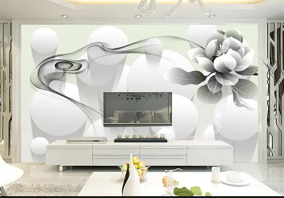Пользовательские 3D фото обои Гостиная росписи Черный и белый цвета дым цветок HD
