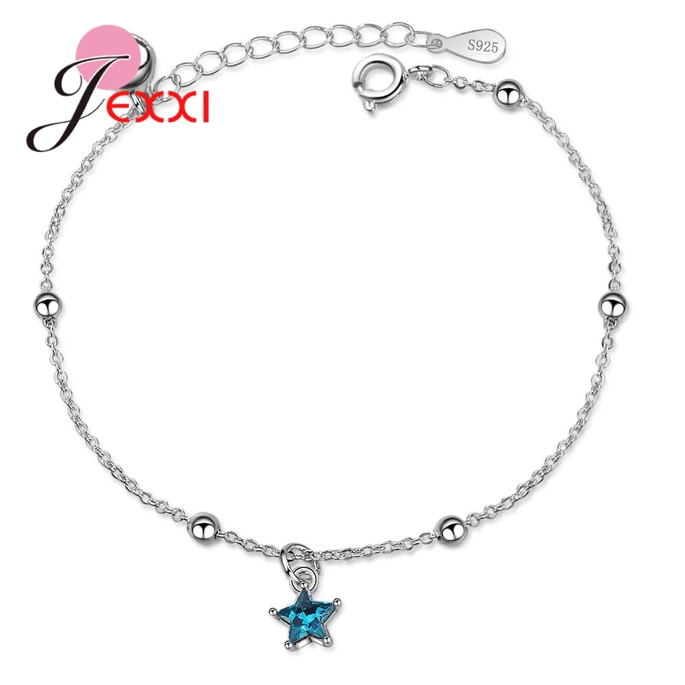 New Summer Elegent Simple Temperament Star 925 Sterling Silver Blue Cubic Zirconia Bracelet For Women Wedding Party Gift | Украшения и