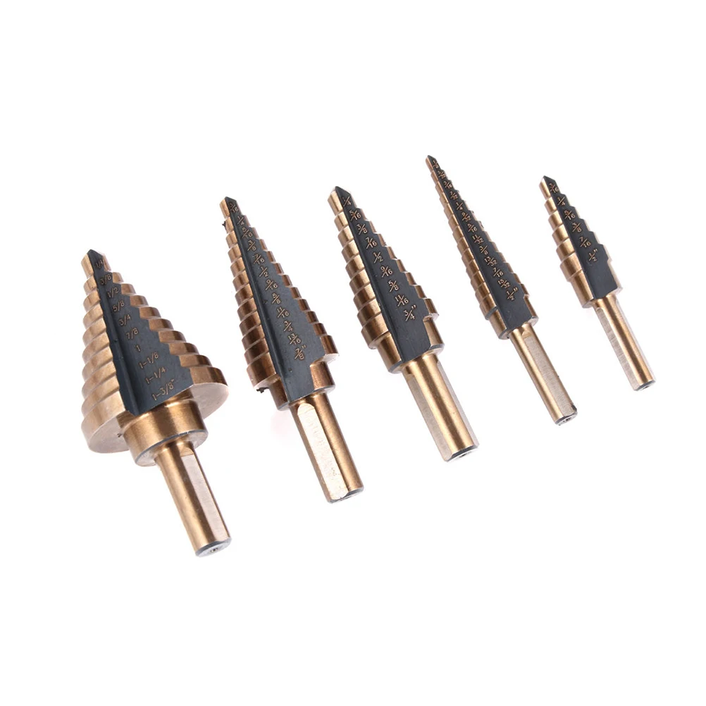 5Pcs HSS Cobalt Multiple Hole 50 Sizes Step Drill Bit Set Tools W/ Aluminum Case