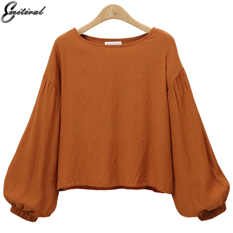 Emitiral 2017 осенние женские рубашки простые с длинными рукавами круглым вырезом топы
