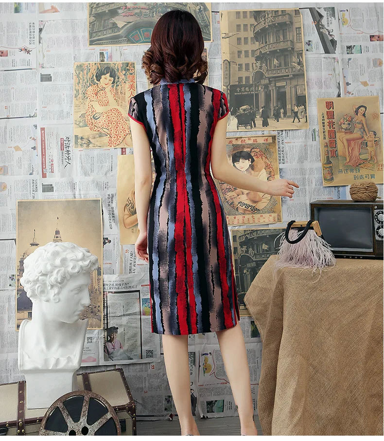 Воротник мандарина винтажное хлопковое белье Cheongsam тонкий длинный Летний Vestidos короткий рукав традиционное китайское Ципао женское платье