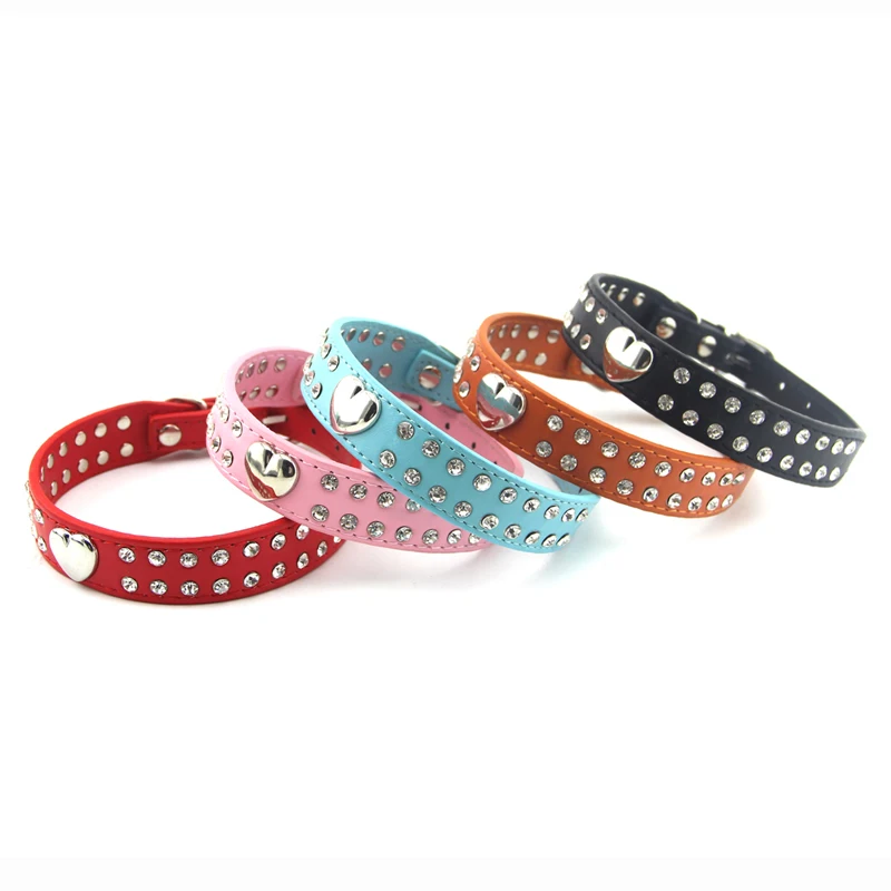Стразы Кристалл Сердце Кожа ПЭТ кошачий собачий ошейник синий красный черный