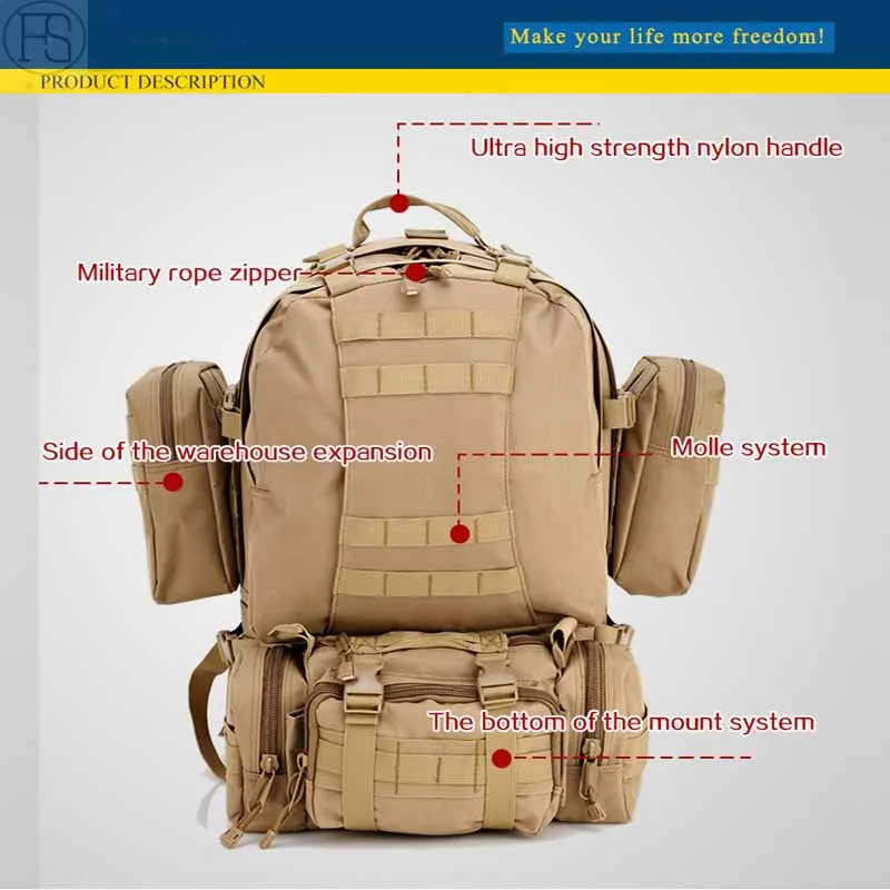 Тактический рюкзак для занятий спортом на открытом воздухе 60л нейлоновые