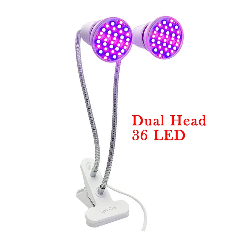 2-head 36 LED 200/290 светодиодный светильник для выращивания растений, лампа для выращивания, полный спектр, фитолампа для цветов, Вег, гроубокс, палатка, семена, гидро-комнатный культиватор, для помещений - Испускаемый цвет: 2-head 36 LED