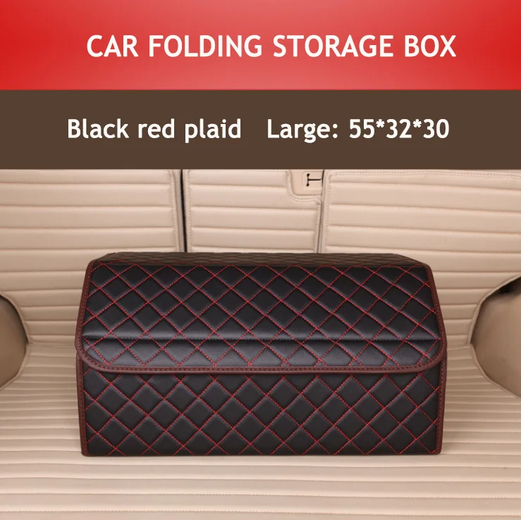 BlackRed plaid-L Автомобильные органайзеры для багажника из искусственной кожи, водонепроницаемая складная переносная сумка для хранения инструментов, органайзер в клетку, автомобильная складная коробка для хранения - Цвет: BlackRed plaid-L