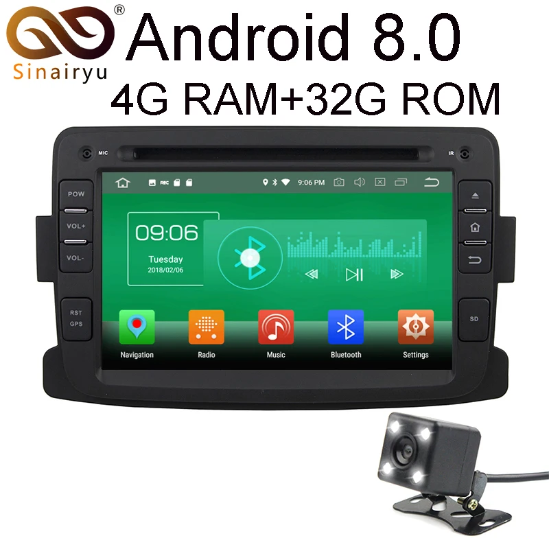 Sinairyu Android 8 0 Core 4G ram автомобильный DVD gps для Renault Duster 2012 2013 Вай-Фай Авторадио