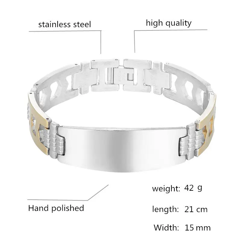 High Quality Stainless Steel Bracelets &amp Bangles Men Female Hand stitching Style Charm Lettering Punk Silver Bracelet Pulseras |