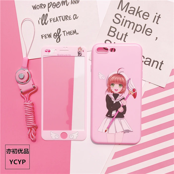 Чехол для iphone XR Cardcaptor Sakura+ пленка для экрана из закаленного стекла для iphone X XS Max 7 8 plus 6 S plus Sailor Moon+ ремешок