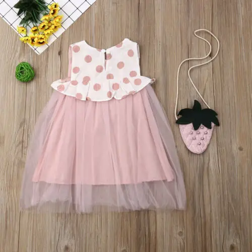 2019 New Hot Infant Baby Girl Kid Radish Bag Linen Sleeveless Summer Ruffles Polka Dot Dress Clothes | Детская одежда и обувь