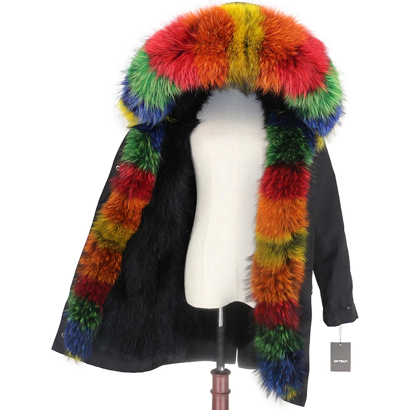 black black multi OFTBUY пальто из натурального меха енота, капюшон из лисьего меха, зимняя куртка, Женская длинная парка, водонепроницаемая верхняя одежда - Цвет: black black multi