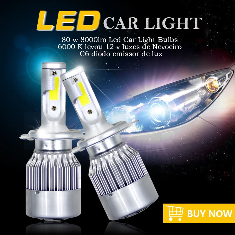 Yimeis автомобильный головной светильник лампа H8 H11 H7 H4 Led 72W 3600LM COB Chip C6 12v 24v Авто