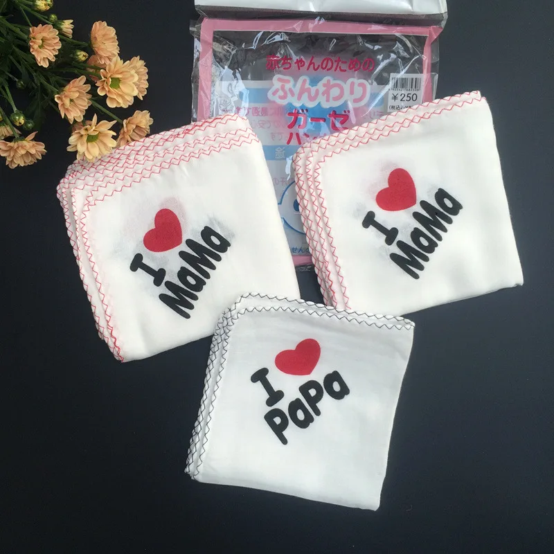 Qrinted хлопковое детское газовое полотенце с надписью I love Ma Pa цветное для младенцев