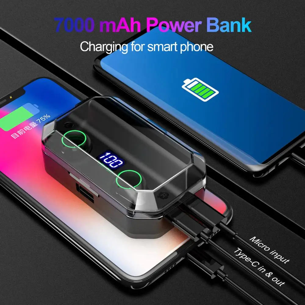 TWS стереонаушники T9 с поддержкой Bluetooth и зарядным устройством на 7000 мА ·