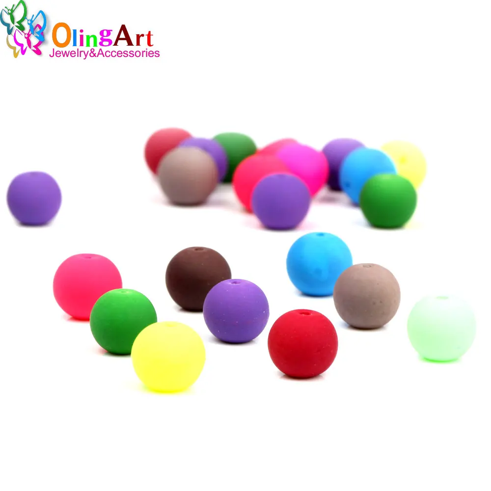 OlingArt Rubber Glass Beads High quality 12PCS 14mm Candy Color Neon Matte Loose Handmade jewelry making bracelet DIY | Украшения и
