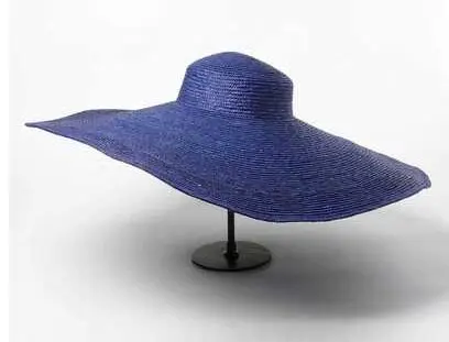 Brim (35cm) Navy Модные женские шляпы с очень большими полями 80 см, соломенные шляпы, ручная работа - Цвет: Brim (35cm) Navy