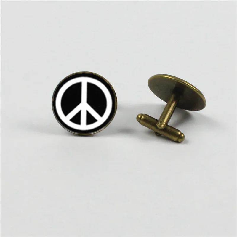 Новые мужские запонки белого и черного цвета знак мира рубашка манжеты подарок