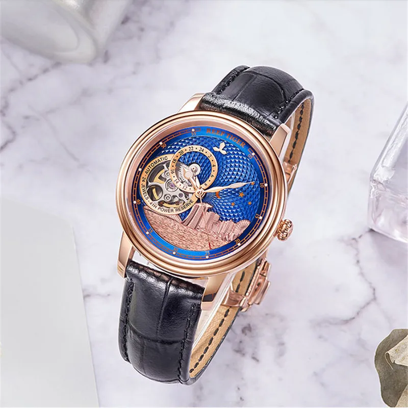 Reef Tiger/RT Роскошные Брендовые женские часы женские Reloj Mujer автоматические сапфировые Кристальные водонепроницаемые часы Relogio Feminino RGA1739