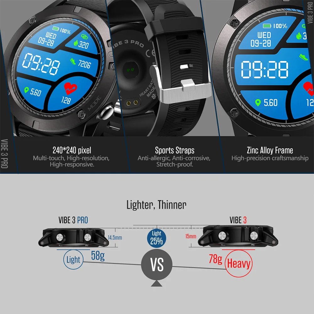 Смарт-часы Zeblaze VIBE 3 PRO с цветным сенсорным датчиком движения на весь день