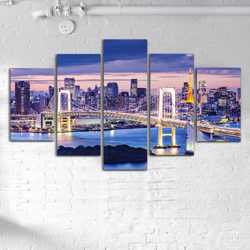 Высокое качество бесплатная доставка 5 шт. Токийский залив обои роспись картина