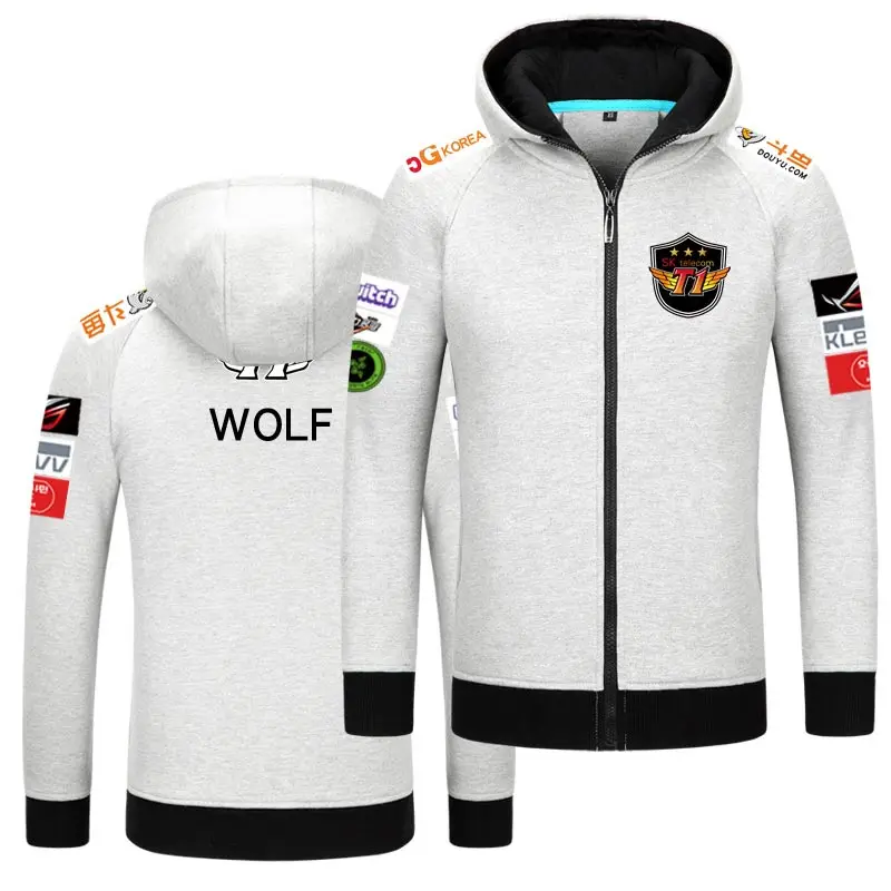 Skt T1 толстовки Мужская куртка с длинным рукавом Sktt1 пальто на молнии Faker Peanut Wolf пустые толстовки негабаритных S7 Telecom Толстовка Z40 - Цвет: Grey WOLF