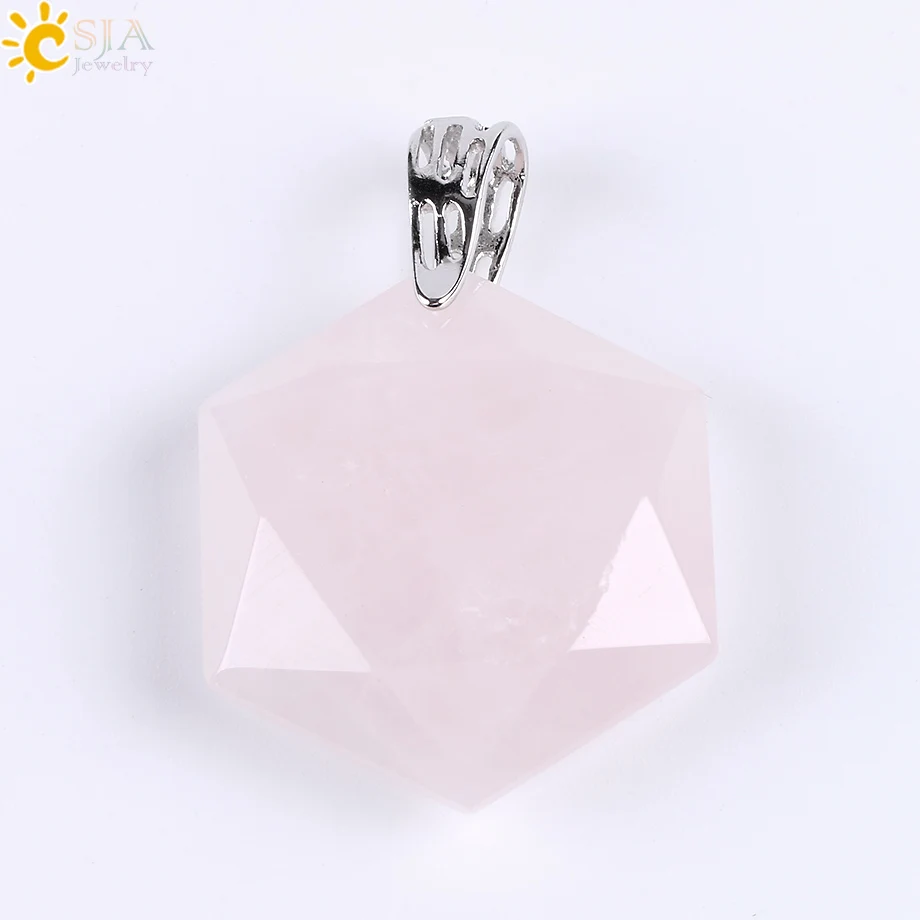 Rose Quartz CSJA Ограненный гексагональный натуральный драгоценный камень ожерелья и подвески опал лазурит розовый с кварцевым тигровым глазом чакра рейки ювелирные изделия E643 - Окраска металла: Rose Quartz
