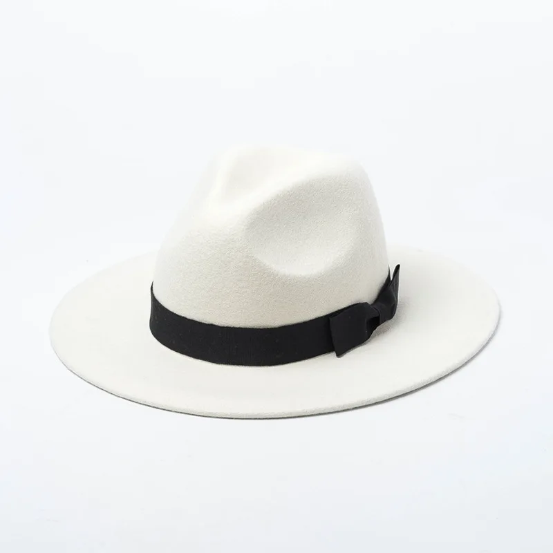 White woolen jazz hat for fall and winter fashion in Europe and America in 2018,Shopping style bow knot wool felt jazz hat