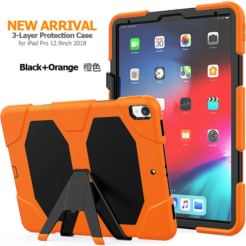 Оранжевый Чехол для ipad pro 12,"() панцири подставки Крышка для Apple ipad pro 12,9 дюймов Heavy Duty PC+ Силиконовый защитный плёнки ручка - Цвет: Оранжевый