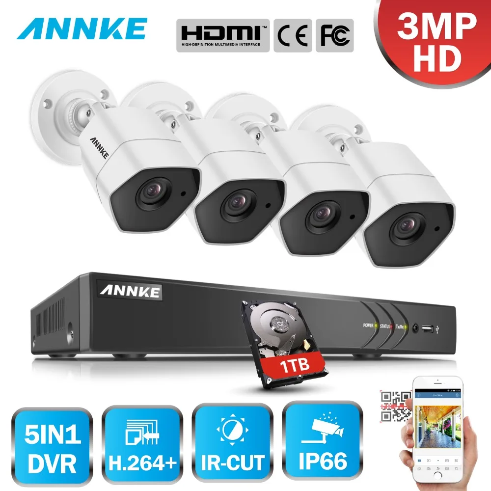 ANNKE FHD 3MP 4CH 5in1 Home Outdoor CCTV Security Surveillance System Kit With Bullet Weatherproof IP66 Camera H.264+ DVR | Безопасность