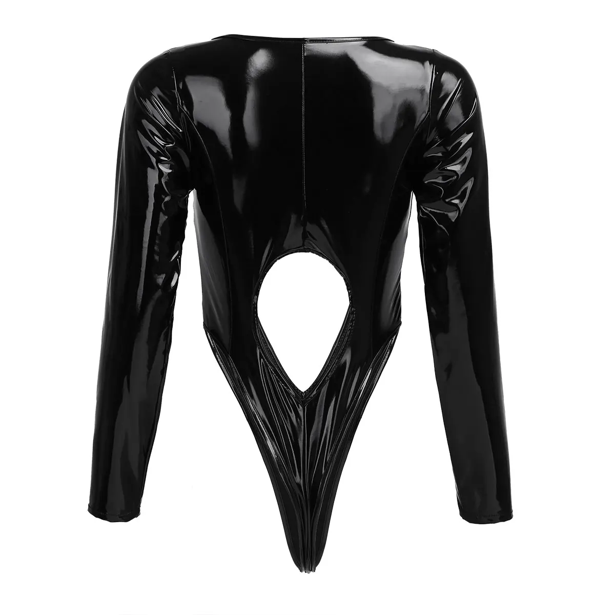Женский слитный купальник Wetlook женское белье из лакированной кожи с длинным рукавом на молнии спереди, с вырезами, с высокой посадкой, стринги, трико, боди