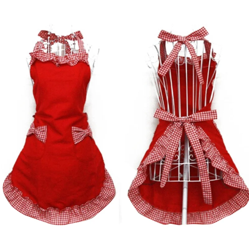 Женский винтажный фартук с бантом однотонный для кухни официанта кафе магазина