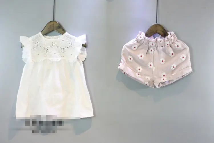 2 предмета летняя одежда для маленьких девочек кружевные топы шорты с цветочным