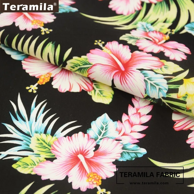 Хлопок Teramila из поплина с цветочным принтом цветочный Рисунок черный домашний