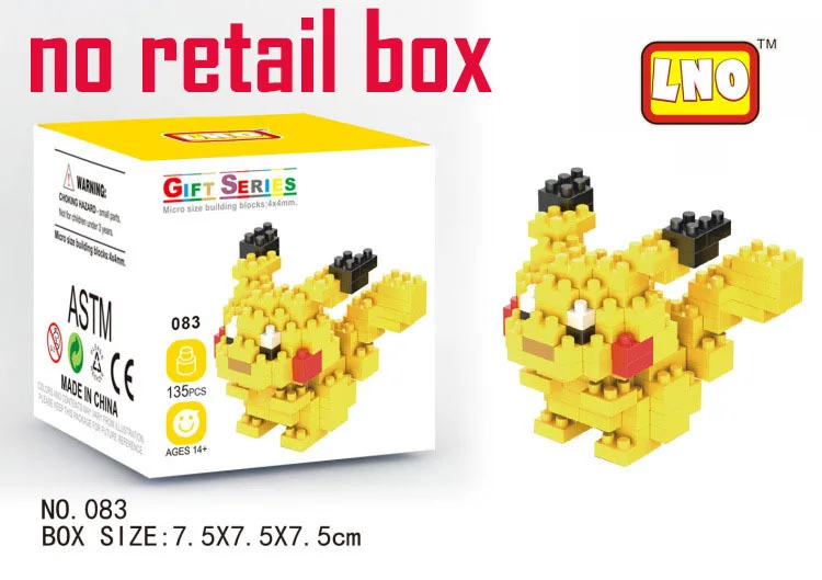 Хит! LNO блоки Развивающие игрушки Пикачу Чаризард Bulbasaur Squirtle NO retail box Аниме кукла