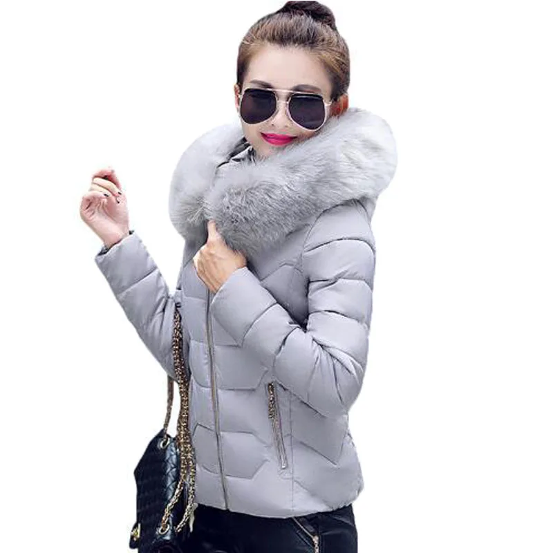 Женская зимняя парка с капюшоном женская куртка меховым воротником 2017 хлопковой