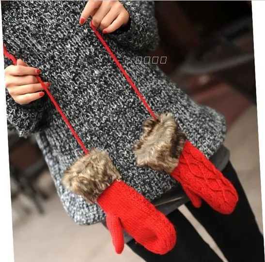 Min Order is $15(mix) G twist/lovely lady winter pure manual weaving upset warm feather fashion hang neck wool gloves For WS26 | Аксессуары