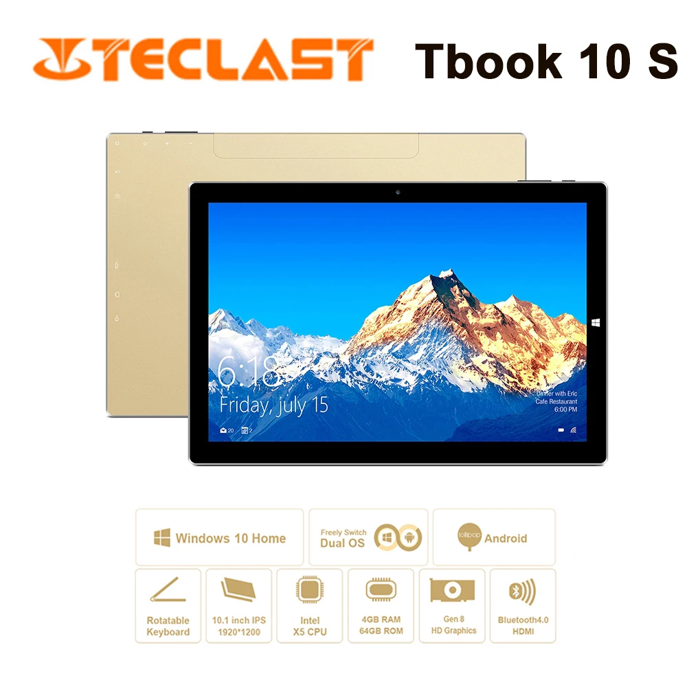 Планшет Teclast Tbook 10 S 2 в 1 планшетный ПК четырехъядерный 44 ГГц дюйма с Windows + Android 5 4 Гб