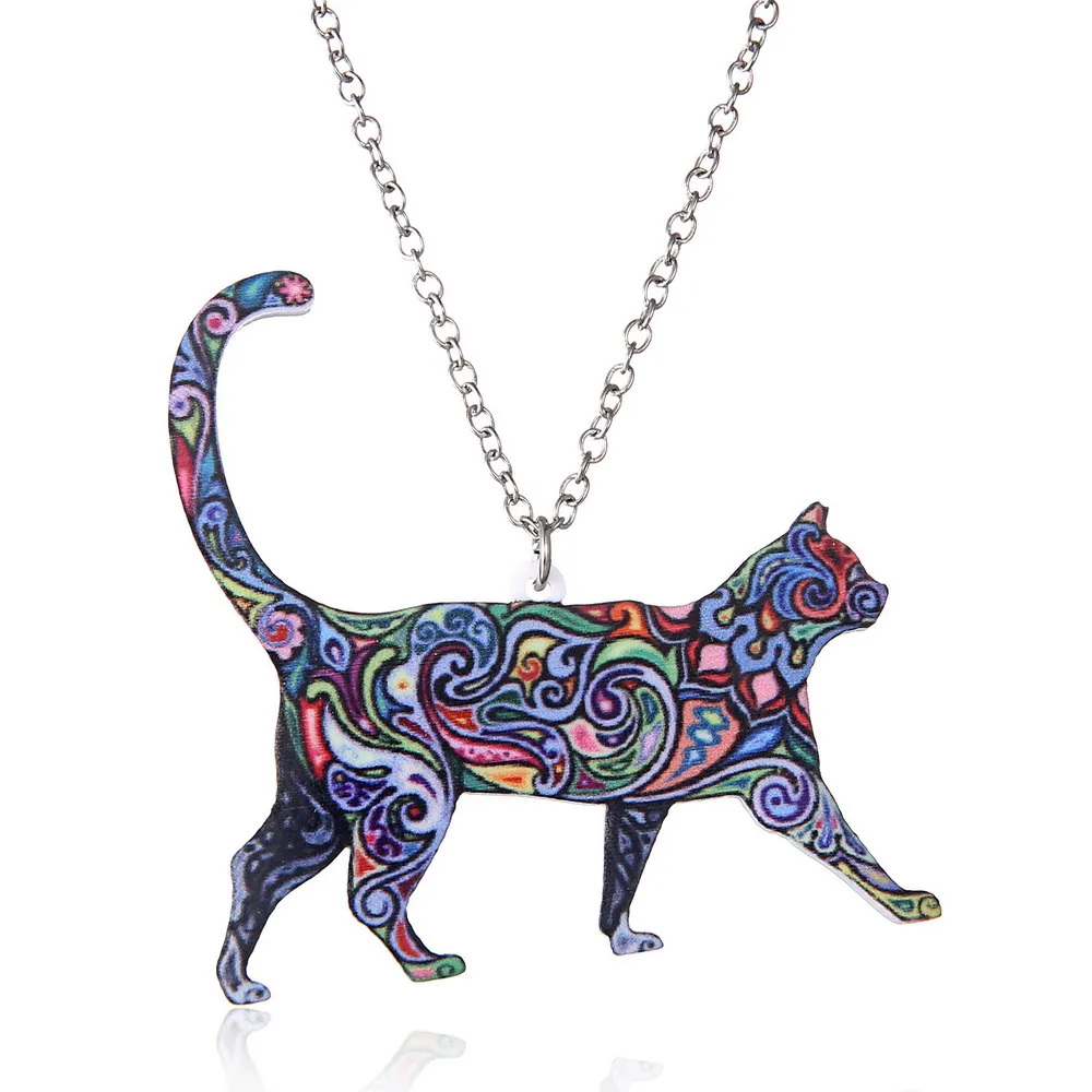 cat Новинка, акриловый дракон, модное ювелирное изделие для женщин, Bijoux, рождественские подарки, аксессуары, винтажное животное, собака, домашние животные, кошка, лошадь, ожерелье и подвеска - Окраска металла: cat