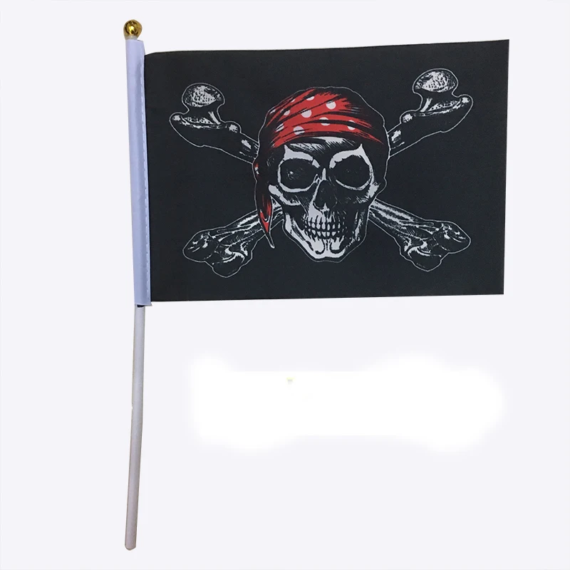 

halloween 100 PCS/ lot Plastic flagpole Polyester fiber skeleton Pirate Halloween Hand flags 14*21cm Style 4