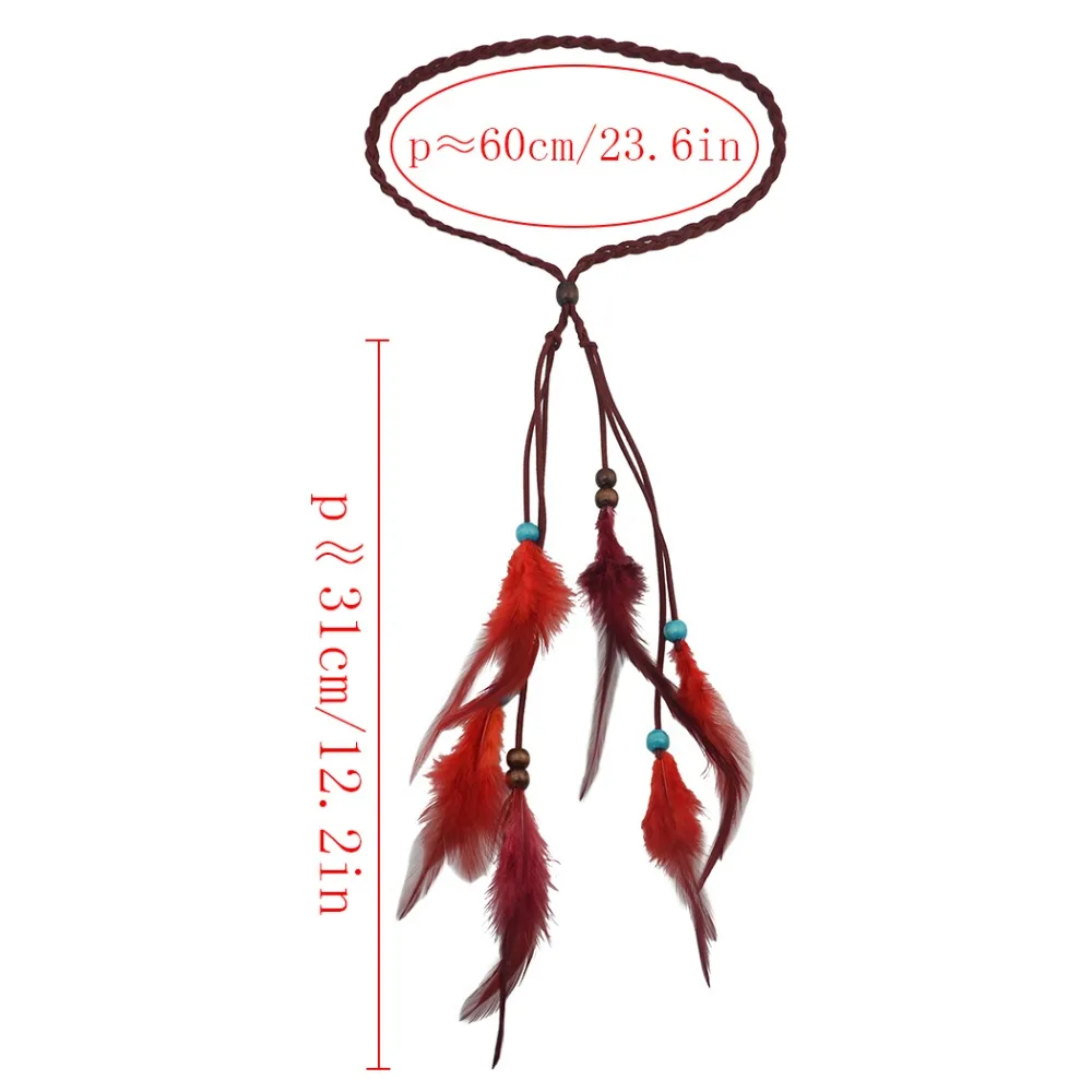 Hot Bohemian Ethnic Festival Hippie Headdress Hair Accessories Bead Red Feather Indian Headband Piece Band African Jewelry | Украшения и
