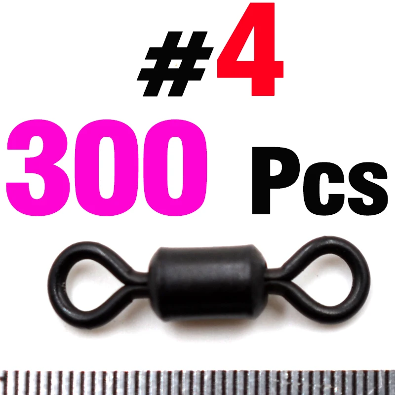 300Psc Size 4 MNFT 300 шт. рыболовные роликовых вертлюгов прочный матовый черный прокатный поворотные рыболовные снасти аксессуары линия для подключения разъема 4/5/7 - Цвет: 300Psc Size 4