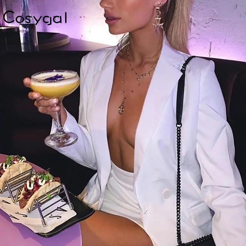 COSYGAL, женский модный белый блейзер, пиджак, женский пояс, на шнуровке, Блейзер, Mujer,, Клубные, вечерние, сексуальные, пиджак, летний, длинный, блейзер