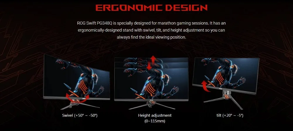 Игровой монитор ASUS ROG Swift изогнутый PG348Q-34 21:9 ультра-широкий QHD(3440x1440), разгонный 100 Гц, G-SYNC